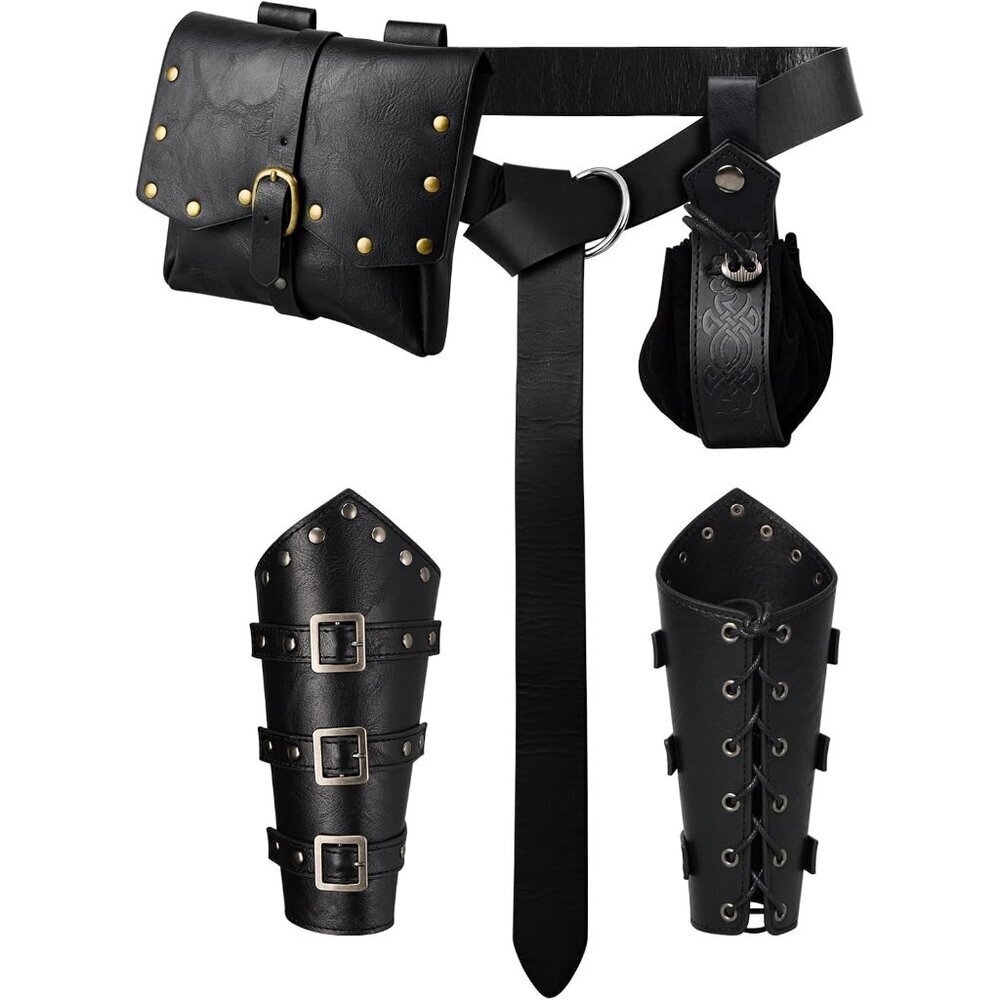 Leather Renaissance Belt Pouch Medieval Viking Arm Guards Cosplay Accessories